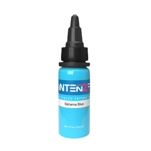 1oz bottle of Intenze's Bahama Blue tattoo ink