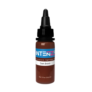 1oz bottle of Intenze's Dark Brown tattoo ink