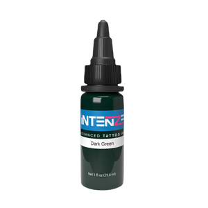 1oz bottle of Intenze's Dark Green tattoo ink