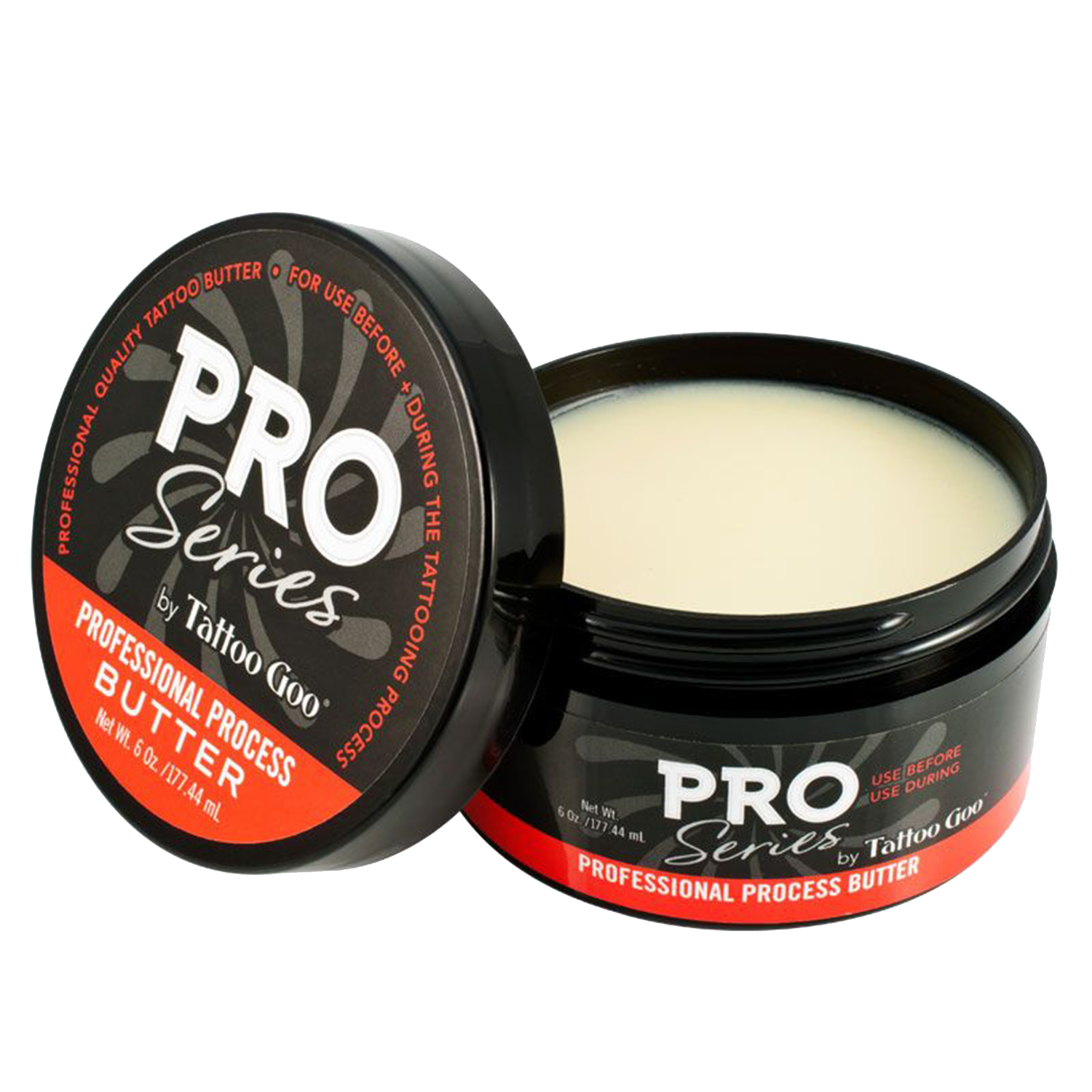 Opened container of Professional Tattoo Process Butter by Tattoo Goo