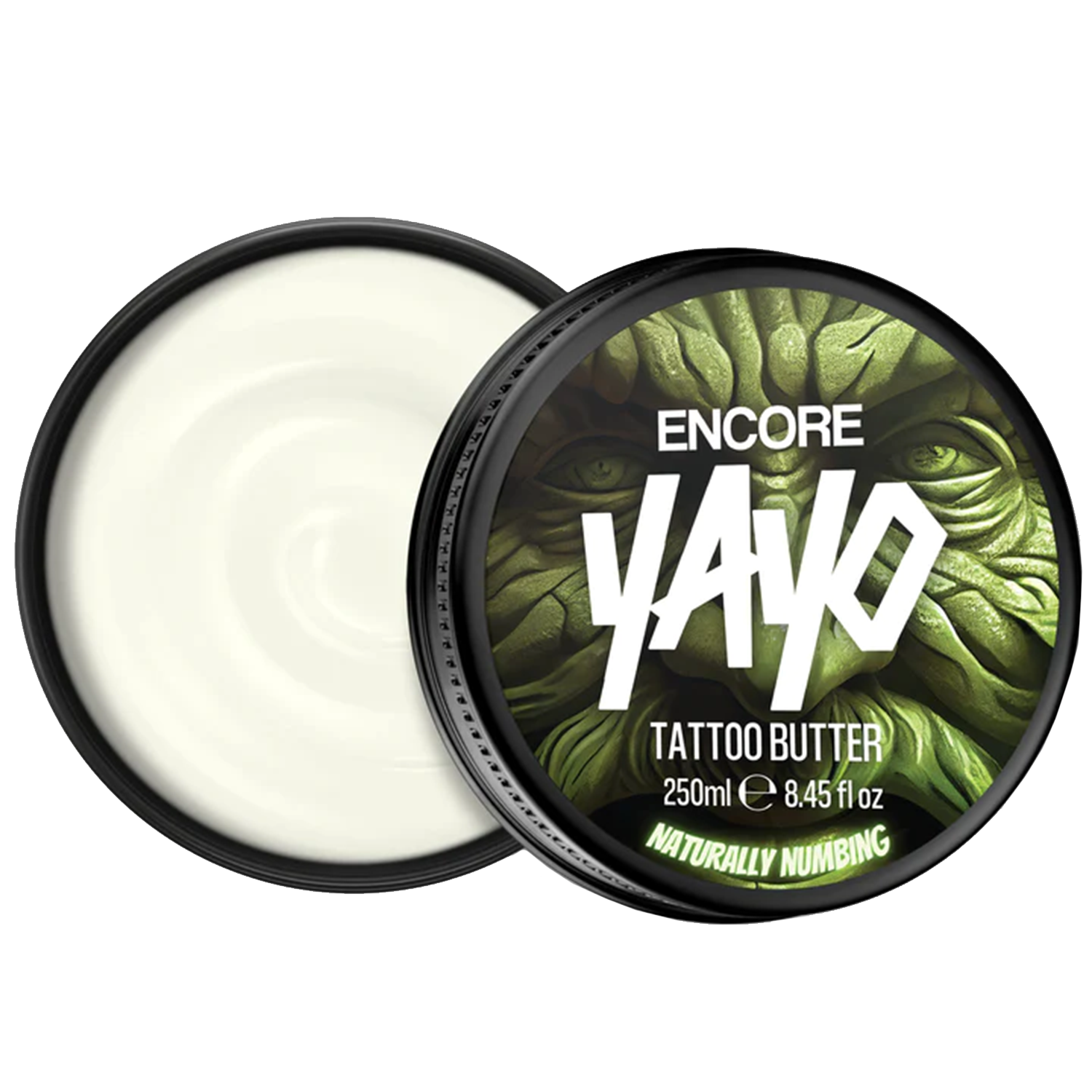 Opened container of Encore Tattoo Numbing Butter by YAYO